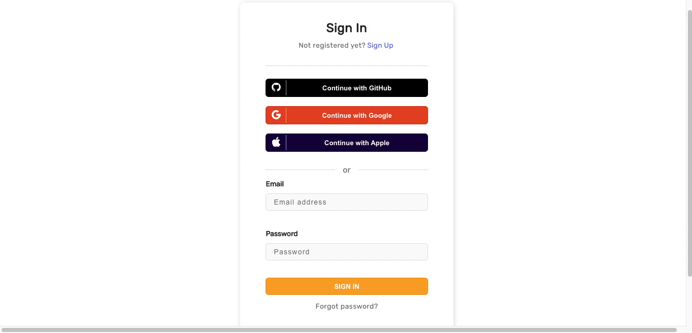 Sign in form UI for email password login